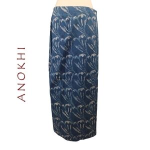 Anokhi Vintage Blue Block Printed Wrap Skirt